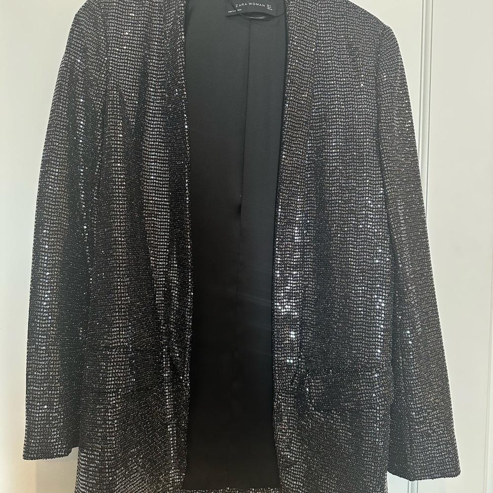 Zara Sequin shiny Black Blazer